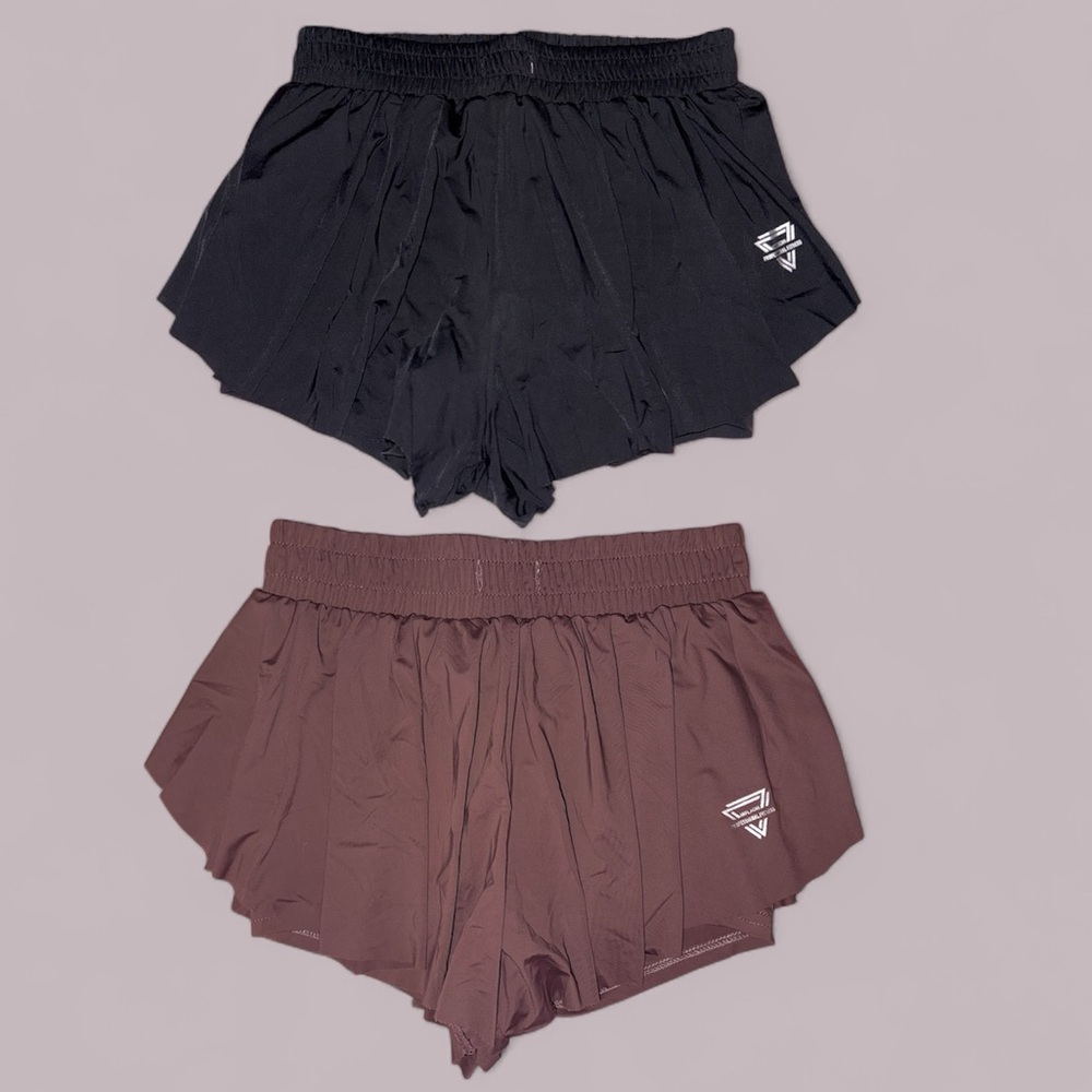 Inflachi Professional Fitness 2-in-1 Flowy Skort Shorts Bundle (Mauve & Black)
